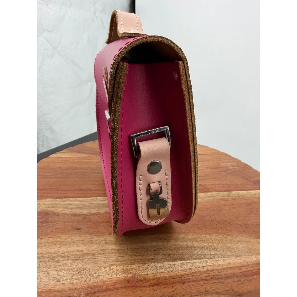 Brit-Stitch Heart Satchel Crossbody Bag Womens Small Magenta Pink‎ Leather